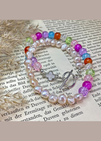 Чокер речной Жемчуг розовый+Сахарный Кварц, замочек тогл+клевер d-8мм+- L-39см (цвет фурнитуры сталь) No Brand жемчуг (пресноводный), кварц латунь серебро (302394552)