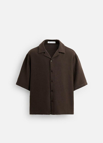 Коричневая рубашка однотонная Zara