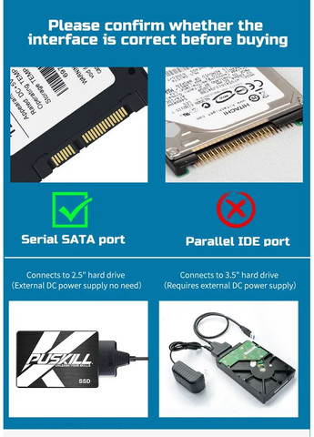 Адаптер перехідник USB 3.0 / Type-C to SATA для HDD та SSD дисків 2.5/3.5 з блоком живлення No Brand (351366408)