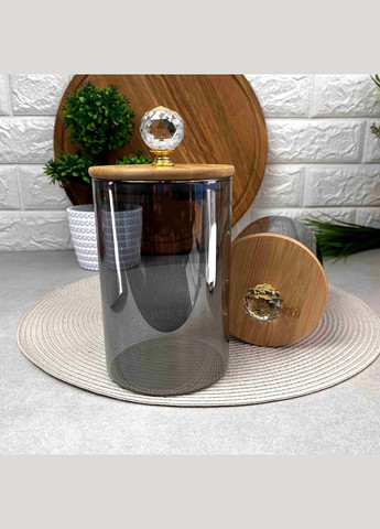 Димчаста скляна банка з алмазною ручкою 950мл Smokey Crystal Topaz No Brand (366818181)