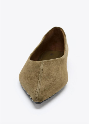 Женские балетки Zara | оливковые однотонные натуральная кожа (363040628)