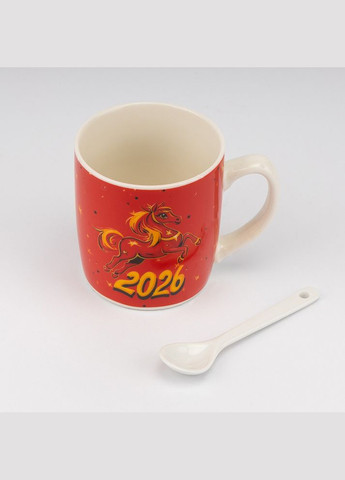 Чашка с ложкой новогодняя Год Коноди 200 мл 8 см 19250-003 No Brand (346152430)