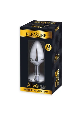 Металева анальна пробка з білим кристалом, розмір М - Mini Metal Butt Plug White M Alive (385186906)