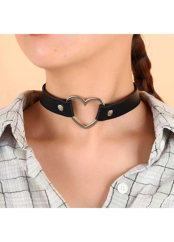 Черный кожаный чокер с сердечком XS-M Черный No Brand экокожа (368892689)
