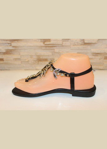 Черные босоножки женские черные Kamengsi с ремешком со стразами