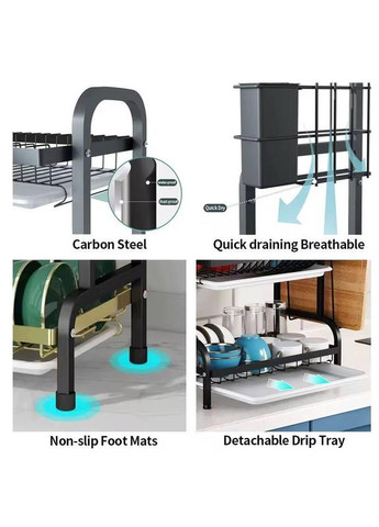 Двухуровневая металлическая сушка для посуды – стильная полка для мытья и хранения кухонных принадле No Brand (317352315)