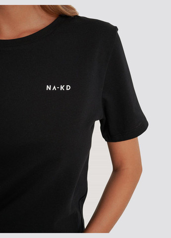 Чорна футболка basic,чорний з принтом, NA-KD