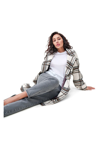 Светло-коричневое демисезонное Пальто Жаннет бело-коричневый (клетка) Emass