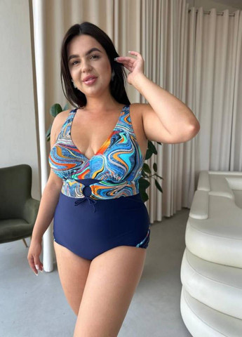 Бирюзовый летний женский сплошной яркий купальник в спортивном стиле. No Brand