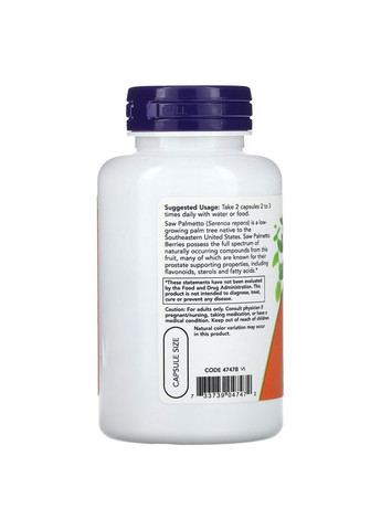 Натуральна добавка Saw Palmetto Berries 550 mg, 100 вегакапсул Now (294925866)