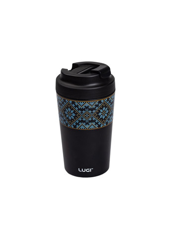 Термочашка Вишиванка з керамічною колбою 380 мл Чорна LUGI (360455476)