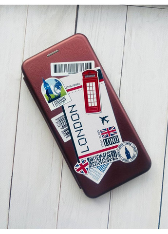 Чохол-книжка бордовий з малюнком на Xiaomi Redmi 14C / Poco C75 Подорожі. Лондон (принт 326) Creative (355410126)