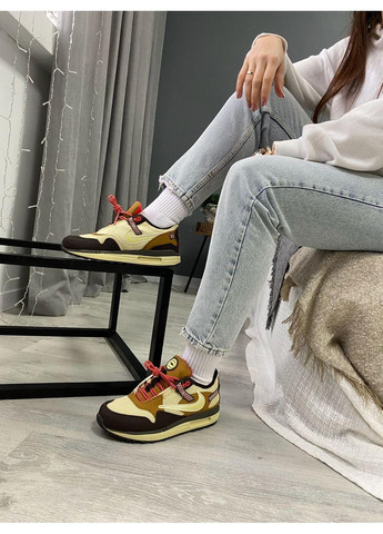 КРОССОВКИ ЖЕНСКИЕ NIKE AIR MAX 1 T.SCOTT CACTUS JACK B НАЙК АИР МАКС No Brand бежевые демисезоны (367169511)