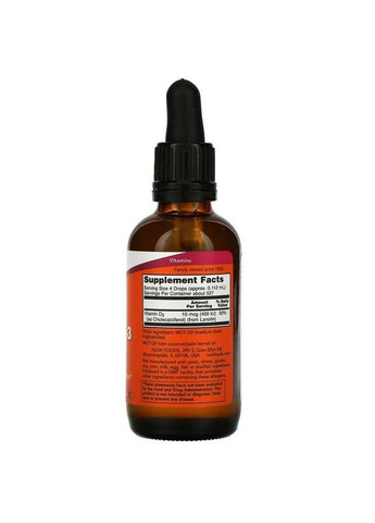Вітамінн Д3 рідкий Liquid Vitamin D-3 10 мкг (400 МЕ) 59 мл Now Foods (357340612)