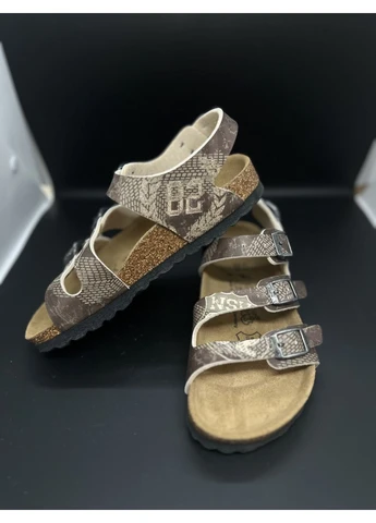 Серо-коричневые повседневные детские ортопедические сандалии Birkenstock с ремешком