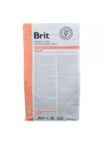 Сухой корм GF VetDiet Dog Renal для собак, при почечной недостаточности, с яйцом, горохом и гречкой, 2 кг Brit (362702504)