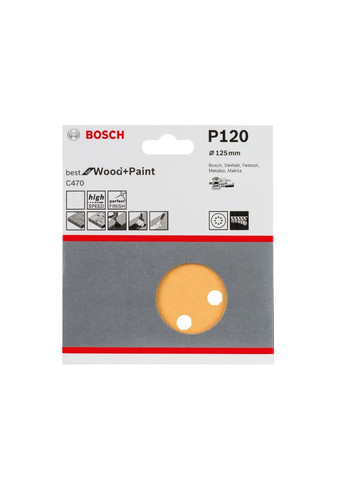 Шліфлист паперовий (125 мм, P120, 8 отворів) шліфпапір шліфувальний диск (21159) Bosch (266816288)