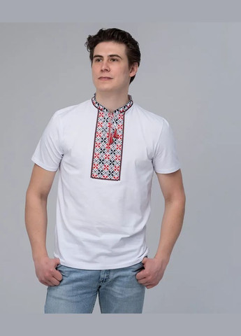 Біла вишиванка чоловіча трикотажна біла з орнаментом Melanika візерунок орнамент пряма трикотаж (325488728)