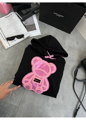 Худі жіноче чорне з принтом медведя No Brand (366868532)