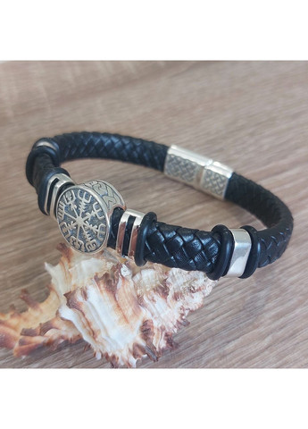 Кожаный браслет Рунический компас из серебра 21 см No Brand (363185889)