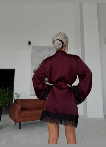 Халат женский шелковый с кружевом Бордовый Maybel (322444355)