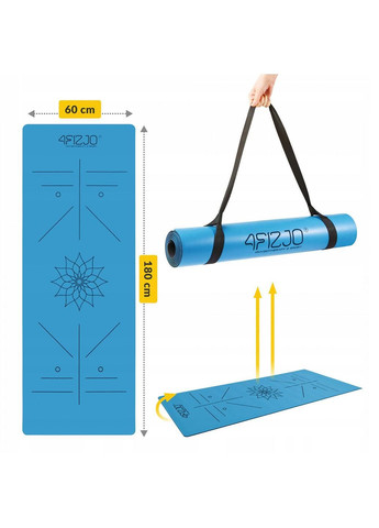 Килимок (мат) спортивний PU 183 x 68 x 0.4 см для йоги та фітнесу 4FJ0588 Blue 4FIZJO (280822895)
