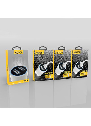 Автомобильное зарядное устройство A902 (2USB/2.4A) LED- белый Aspor (368561187)