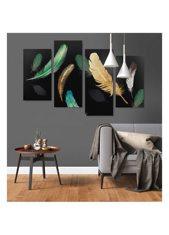 Модульная картина из четырех частей Перышки 129x90 см (MK412831) Malevich Store (333338992)