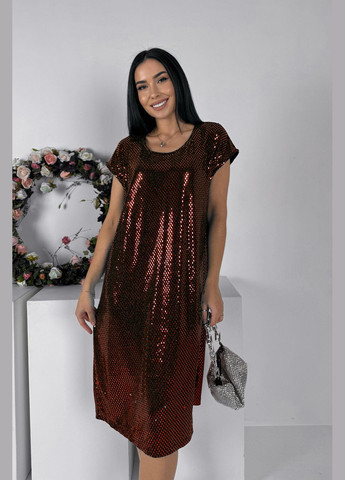 Терракотовое праздничный, кэжуал, вечернее очаровательное блестящее коктейльное прямое платье длины меди футляр INNOE однотонное