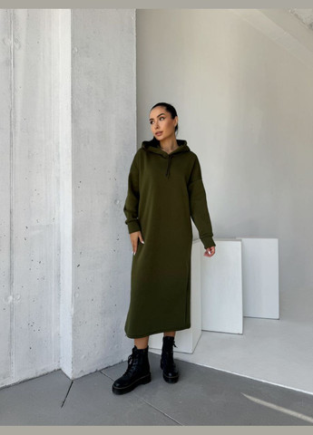 Оливкова (хакі) сукня з капюшоном та кишенями в стилі oversize Україна однотонна