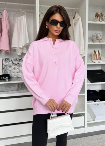 Рожевий демісезонний базовий повсякденний демісезонний оверсайз светр на гудзиках з відкладним коміром Allthings