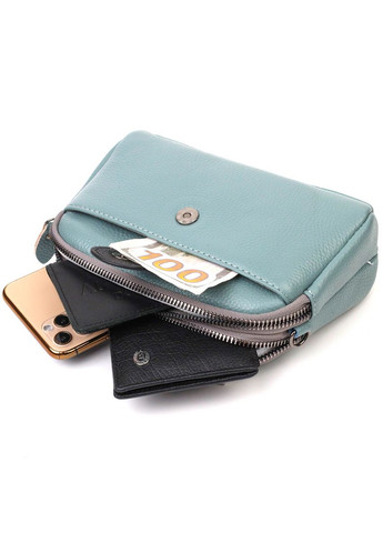 Сумка женская через плечо клатч в стильном дизайне из натуральной кожи 22087 Серо-голубая Vintage (302007923)