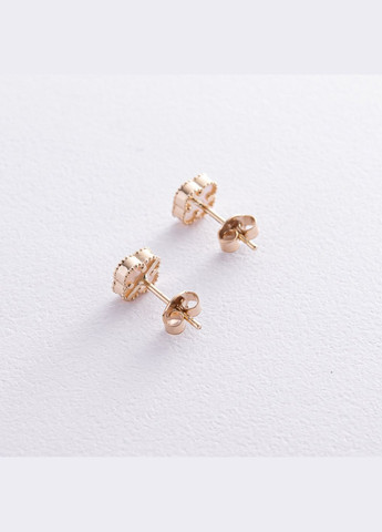 Cерьги - пусеты Клевер с перламутром mini (желтое золото) с08406 Oniks (264393011)