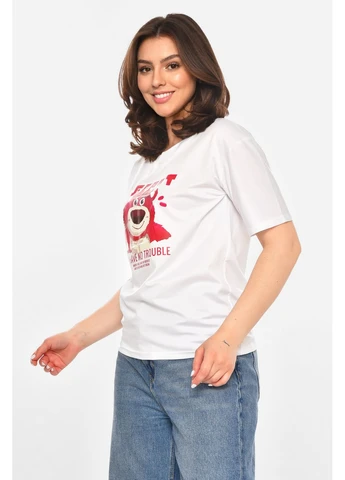 Футболка жіноча білого кольору з принтом Let's Shop - (391182387)