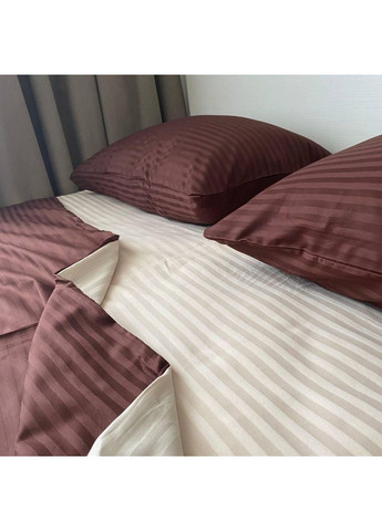 Постільна білизна з резинкою Шоколад + беж страйп сатин PREMIUM Полуторний розмір, наволочки 50/70 No Brand (364213522)