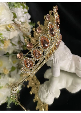 Діадема на петлях з камінням Swarovski Золотиста 14х6 см Тіара для зачіски з інкрустацією No Brand (369162669)