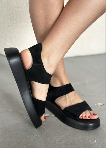 Стильні м'які жіночі замшеві босоніжки на липучках InFashion Босоніжки (331015417)