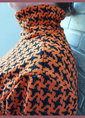 Комбинированный демисезонный теплая водолазка женская большого размера батал, вязаный акрил зимняя с высоким горлом, гусиные лапки цвет оранжевый No Brand