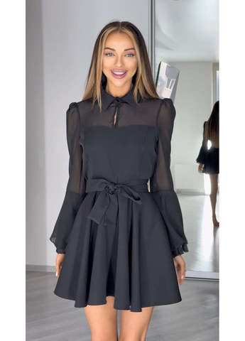 Черное вечернее платье с шифоновыми рукавами и воланами — замеры в описании DK/DL Мода без кордонів однотонное