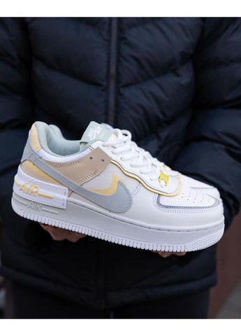 КРОССОВКИ ЖЕНСКИЕ NIKE AIR FORCE 1 SHADOW WHITE YELLOW НАЙК АИР ФОРС 1 ПРЕМИУМ No Brand бежевые демисезоны (367172029)