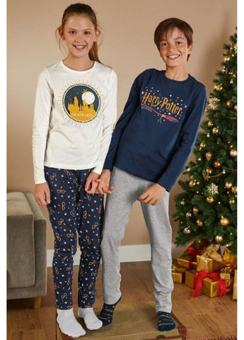 Сіро-синя всесезон бавовняна піжама (лонгслів, штани) лонгслів + брюки Pepperts