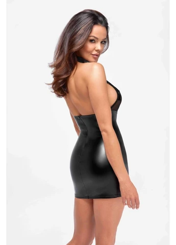 Черное платье f311 eros mini halter dress flocked mesh and wetlook - 3xl - cherrylove Noir Handmade