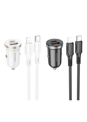 Автомобільний Зарядний Пристрій BZ22 1USB/1USB-C QC/PD30W+Type-C to Lightning Borofone (362914689)