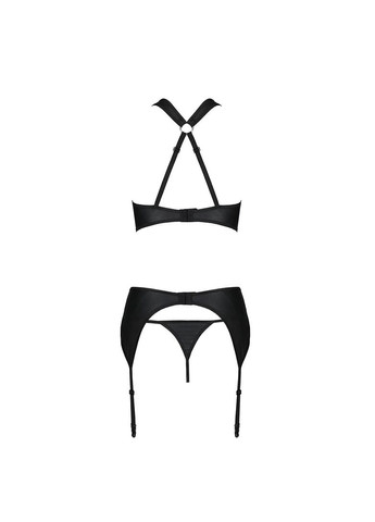 Комбінований демісезонний сітчастий набір з візерунком: бюстгальтер з халтером, трусики та пояс для панчох hima set black l/, l/xl Passion