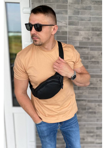 Нагрудна сумка бананка через плече TS поясна чорна з еко шкіри на 4 відділень No Brand (351856174)