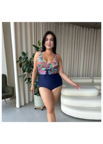 Оранжевый демисезонный яркий сплошной синий купальник plus size с утяжкой No Brand