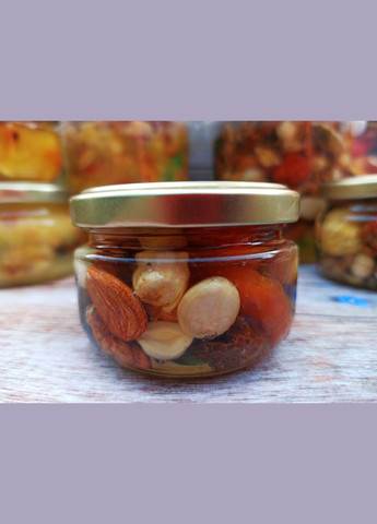 Асорті горіхи і сухофрукти у меду акації 0,1 л (140 грам) МЕД ПОШТОЮ (322148857)