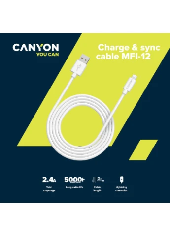 Дата кабель (m333922) Canyon USB 2.0 AM to Lightning 1.0m MFI white (367069280)