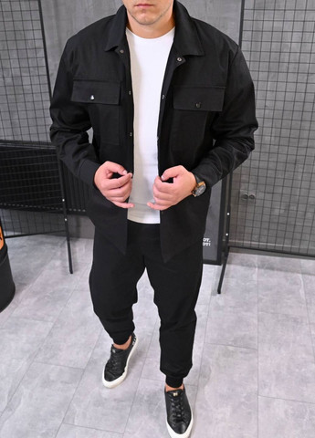 Черный костюм в стиле oversize джогеры и рубашка на заклепках ShopnGo