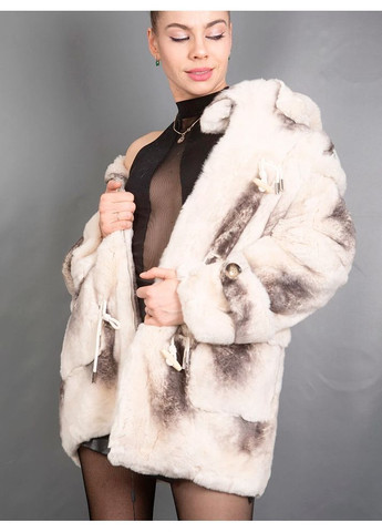 Полушубок с капюшоном из меха кролик шиншилла-рекс, натурального цвета. Размер 46-48 (М-L) арт. No Brand 290 (368706855)